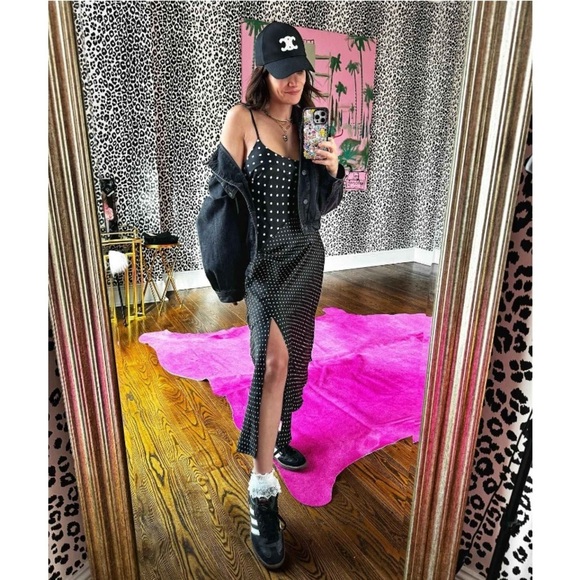 Women's Asymmetrical Midi Slip Dress - A New Day™ Black Polka Dots new - Picture 6 of 8